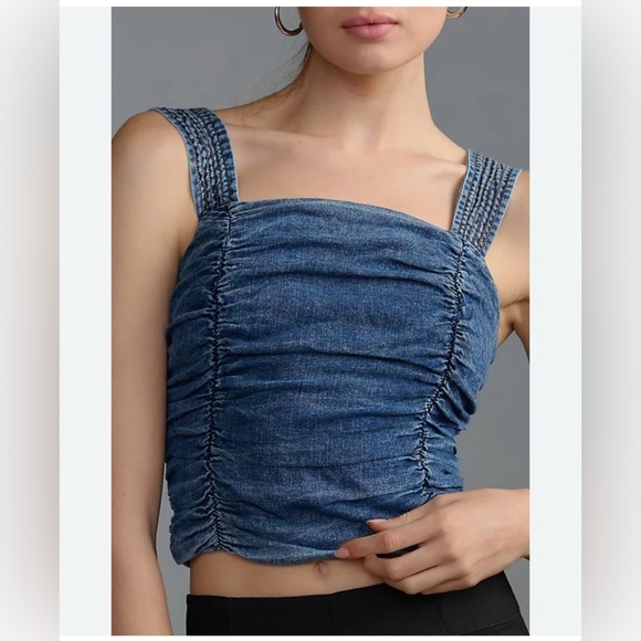 PILCRO ANTHROPOLOGIE Ruched Square-Neck Top S - Picture 1 of 10